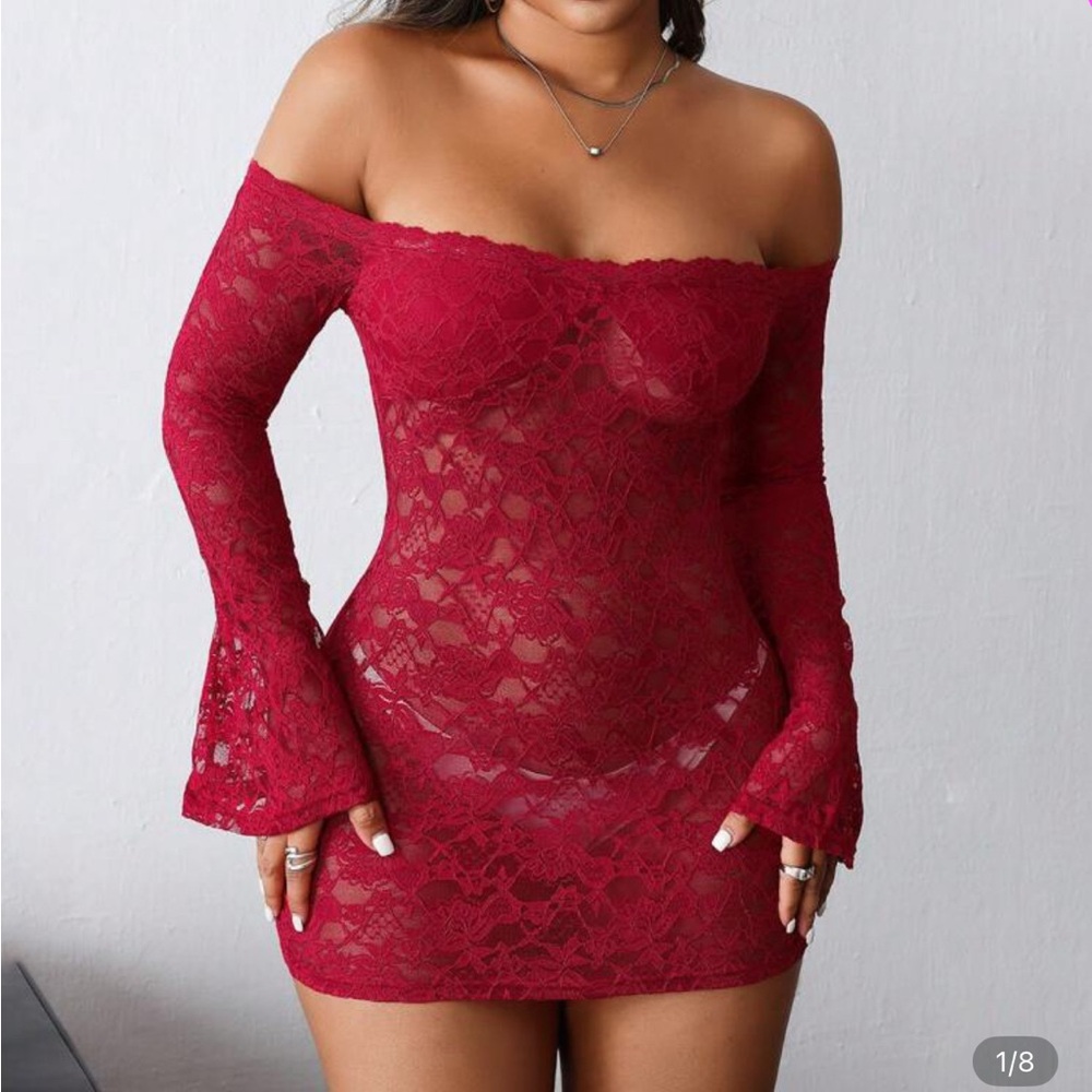 Windsor Red Lace Off-Shoulder Mini Dress